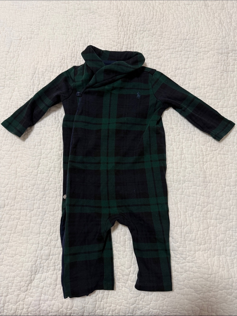 Ralph Lauren Navy & Green Plaid Baby Footie